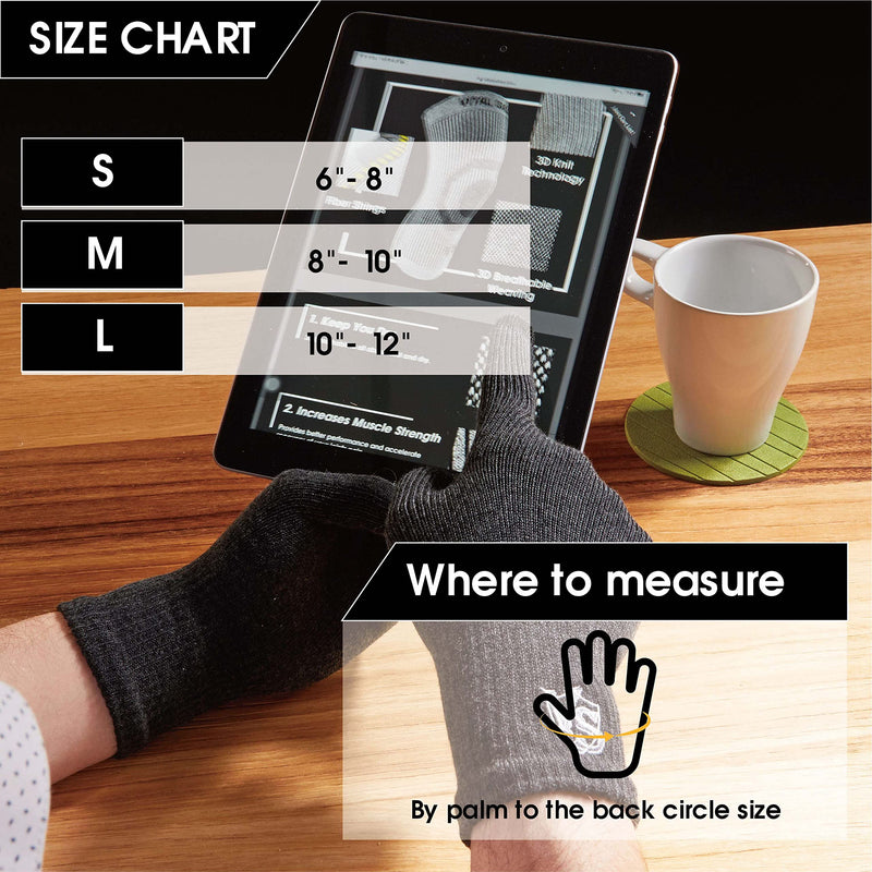 [Australia] - Vital Salveo Full Finger Touchscreen Arthritis Gloves NonSlip Carpal Tunnel-Pair-Dark Grey-M Dark Grey Full Finger-M 