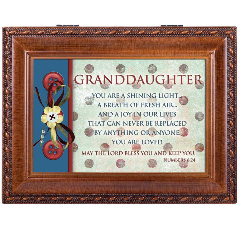[Australia] - Cottage Garden Granddaughter Shining Light Woodgrain Rope Trim Jewelry Music Box Plays Jesus Loves Me 