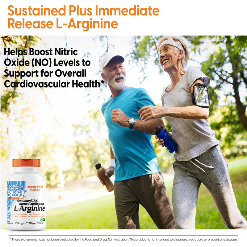 [Australia] - Doctor's Best Sustained Plus Immediate Release L-Arginine, Non-GMO, Vegan, Gluten & Soy Free, 500 mg, 120 Count 