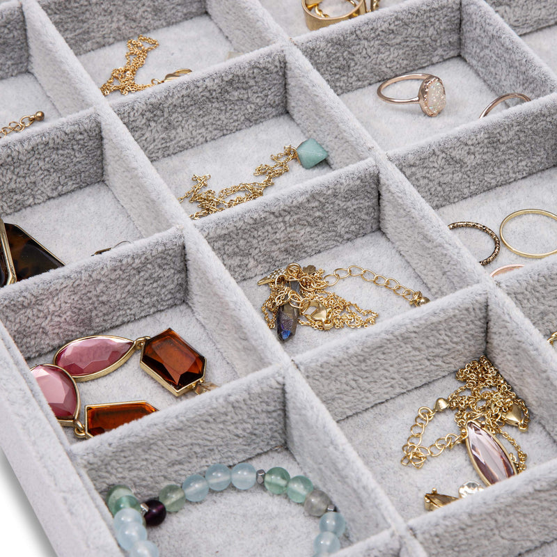 [Australia] - 24 Grid Stackable Jewelry Tray (13.5 x 9.5 Inches, Grey Velvet) 