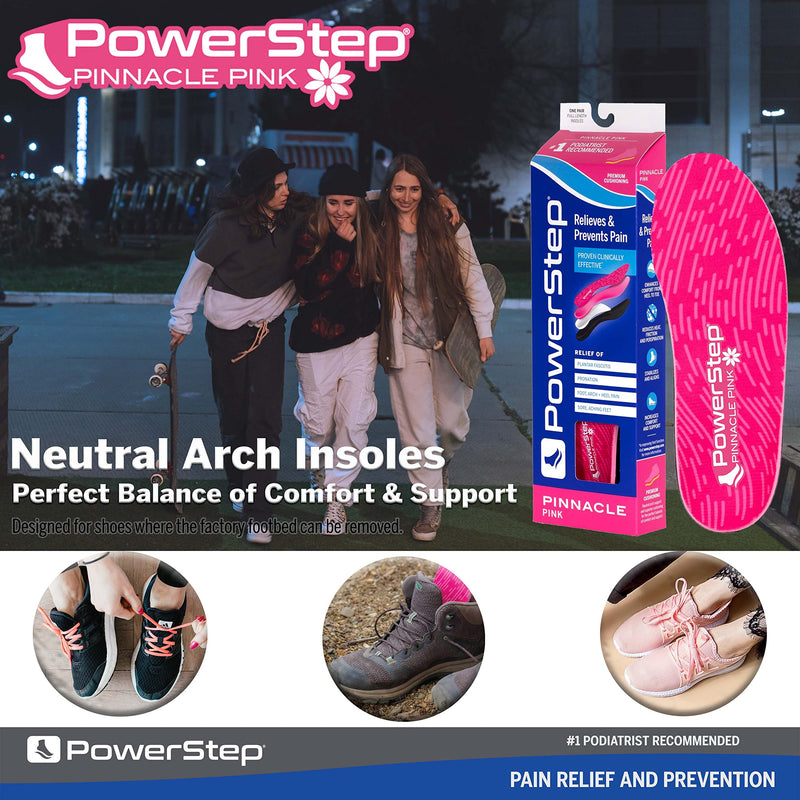 [Australia] - Powerstep Insoles, Pinnacle Pink, Arch Pain Relief Insole, Extra Gel Cushion Layer, Arch Support Orthotic For Women Women's 6-6.5 / Men's 4-4.5 