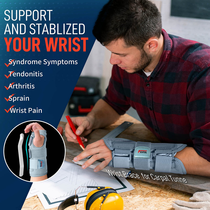 [Australia] - Carpal Tunnel Wrist Brace | Night Sleep Support Brace, Removable Metal Wrist Splint- Hot/Ice Pack, Right Hand, Small/Medium, Adjustable Hand Brace for Men, Women, Relieve and Treat Wrist Pain Right(light-grey) Small/Medium (Pack of 1) 