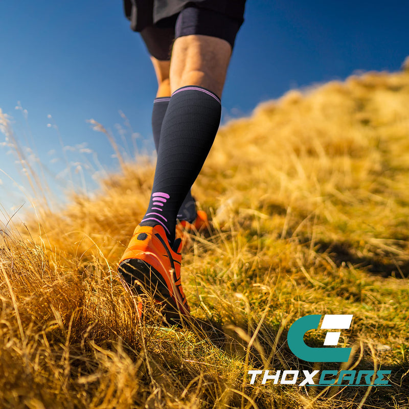 [Australia] - Thoxcare Compression Socks for Women Men, Graduated 20-30 mmHg Knee High Circulation Stocking -Best Support for Sport Medical 1pair-black/Pink XX-Large 