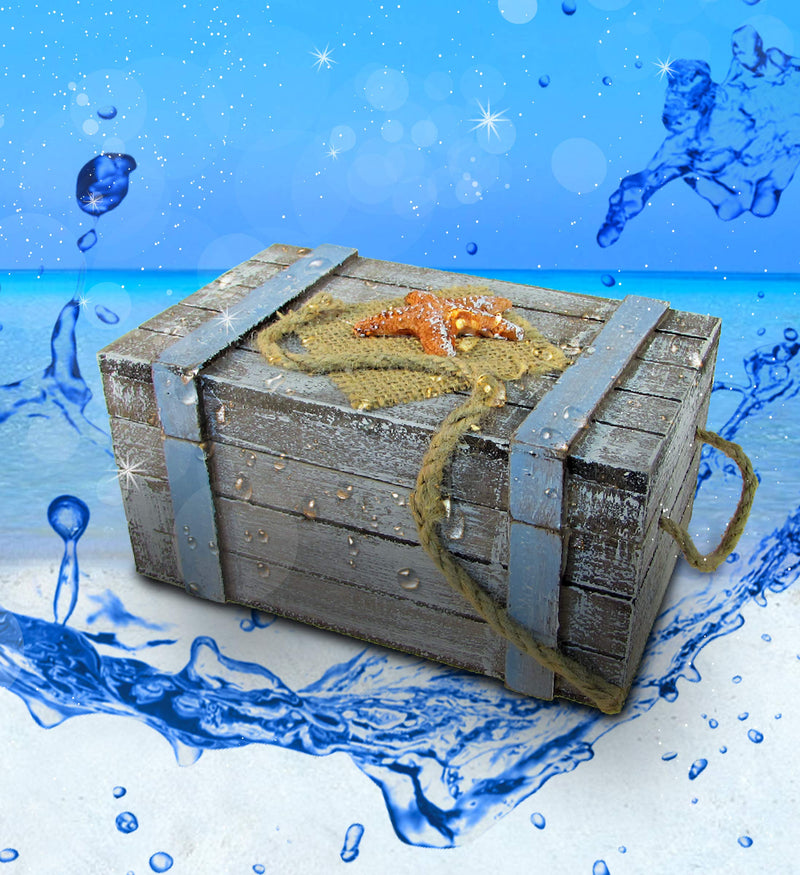 [Australia] - Puzzled Wooden Large Pacific with Orange Starfish Jewelry Box, Intricate & Meticulous Detailing Art Handcrafted Treasure Chest Trinket Accessory Storage Tabletop Accent Nautical Themed Home Décor 