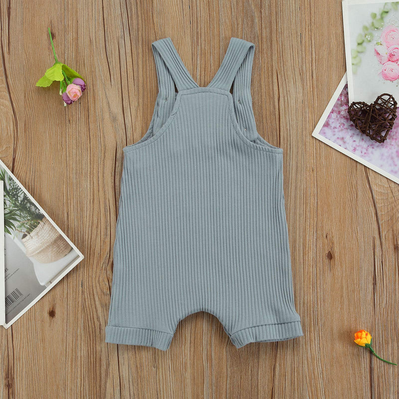 [Australia] - Bagilaanoe Summer Outfit Newborn Baby Boy Girl Sleeveless Button Ribbed Romper Solid Plain One Piece Jumpsuits Blue Grey 0-3 Months 