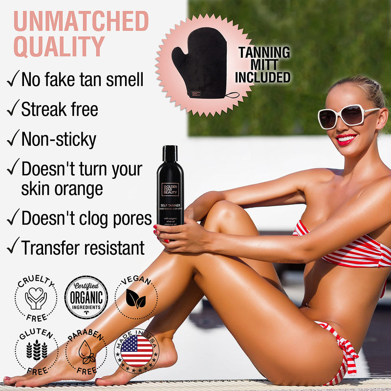 [Australia] - Self Tanner Lotion with Tanning Mitt - Sunless Tanning Lotion with Organic Oils Gradual Body Bronzer for Light or Medium Tan 8.0 fl.oz … 