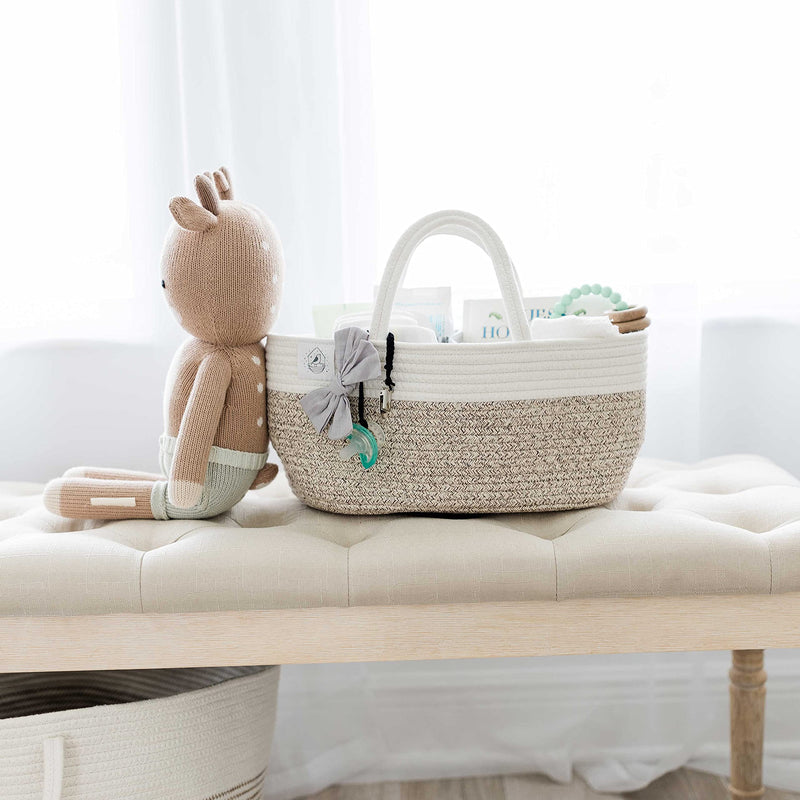 [Australia] - OrganiHaus Brown Baby Nappy Caddy Organiser | Baby Caddy for Newborn Nappies | Diaper Caddy for Baby Toiletries & Diapers | Baby Changing Basket & Nappy Organiser | Changing Caddy & Storage Organiser Brown/White 