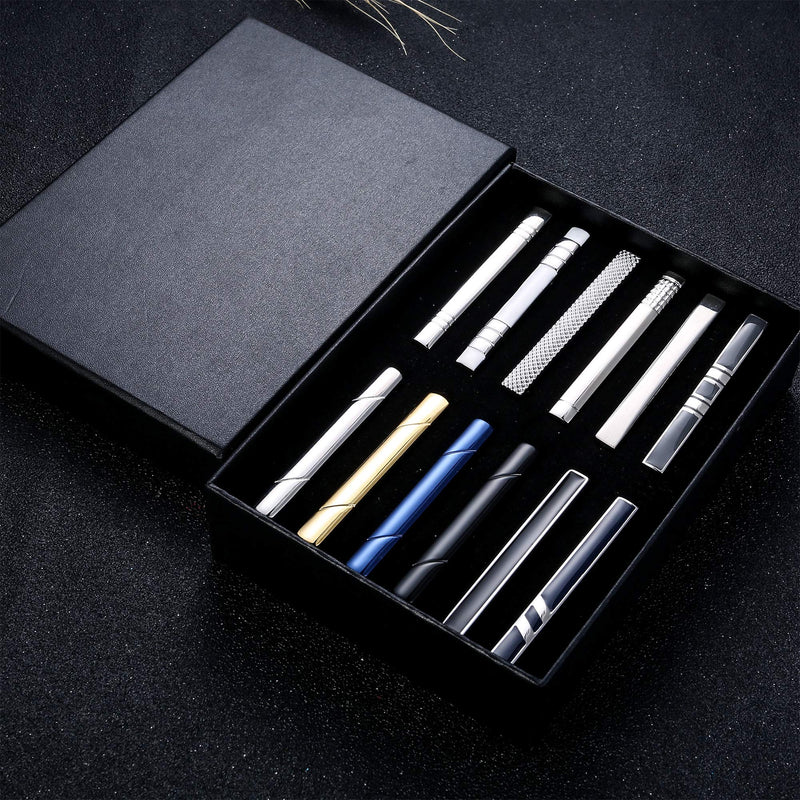 [Australia] - Jstyle 12 Pcs Tie Clips Set for Men Tie Bar Clip Set for Regular Ties Necktie Wedding Business Clips with Gift Box 