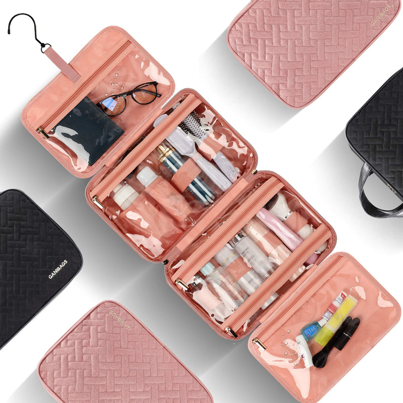 [Australia] - Travel Toiletry Bag for Women, Water-resistant Hanging Makeup Bag, Large Capacity Travel Cosmetic Bag Organizer for Accessories, Full Sized Container, Toiletries Medium Pink 