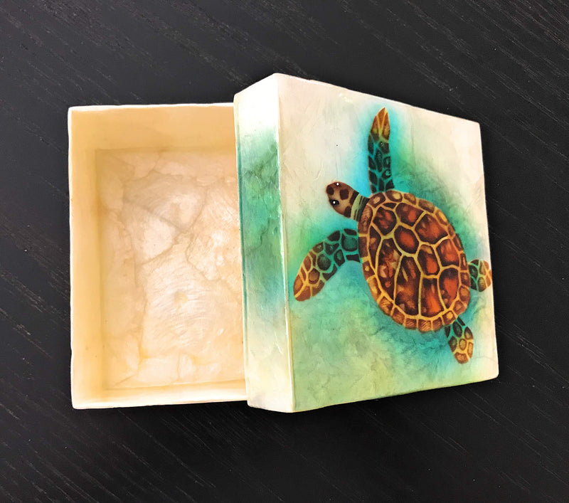 [Australia] - Kubla Craft Sea Turtle Capiz Shell Keepsake Box, 4 Inches Square 