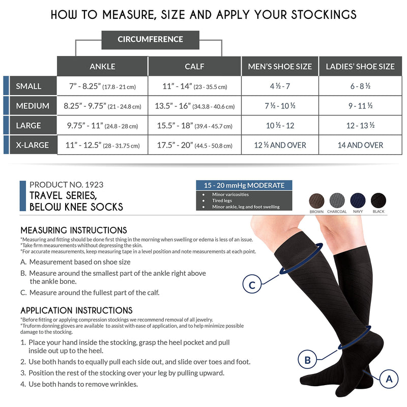 [Australia] - Truform Travel Compression Socks for Men and Women, 15-20 Knee High Over Calf Length, Charcoal, Large 