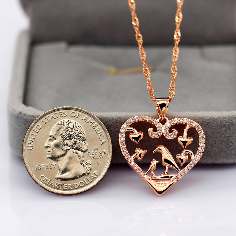 [Australia] - Uloveido Mom and Baby Hummingbird in Love Heart Pendant Necklace, 2 Birds Necklace for Mother Y483 Rose Gold 