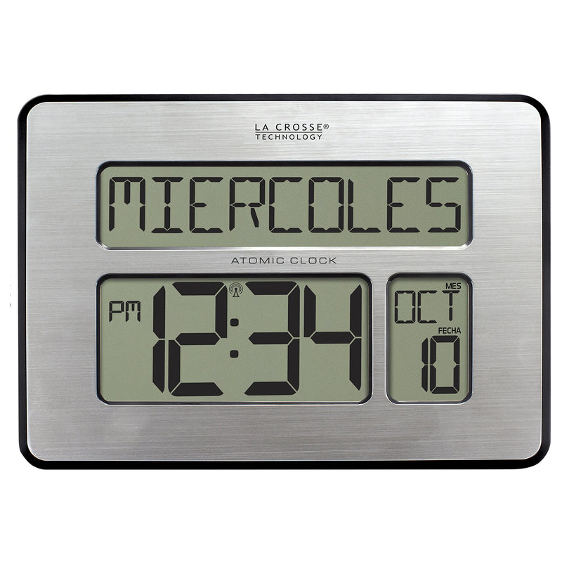 [Australia] - La Crosse Technology 513-1419-INT Atomic Full Calendar Clock with Extra Large Digits - Perfect Gift for the Elderly, Silver, 9.84"L x 1.14"W x 7.48"H 