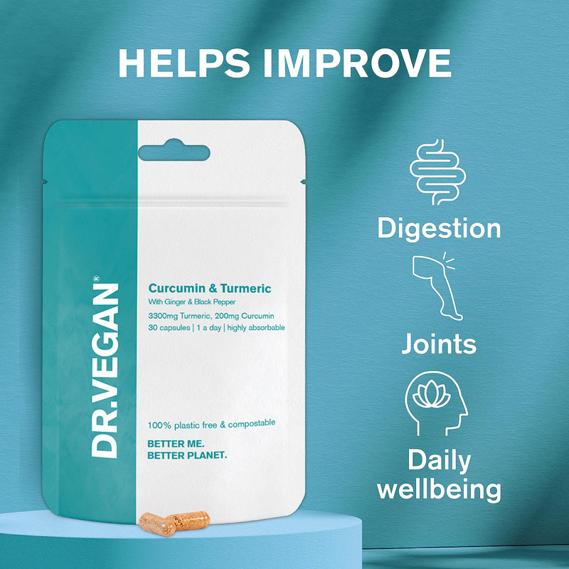 [Australia] - DR.VEGAN Organic Curcumin & Turmeric | High Strength, 30 Vegan-Friendly Capsules | Curcumin (200mg) & Turmeric (3300mg) with Ginger & Black Pepper | One-A-Day 