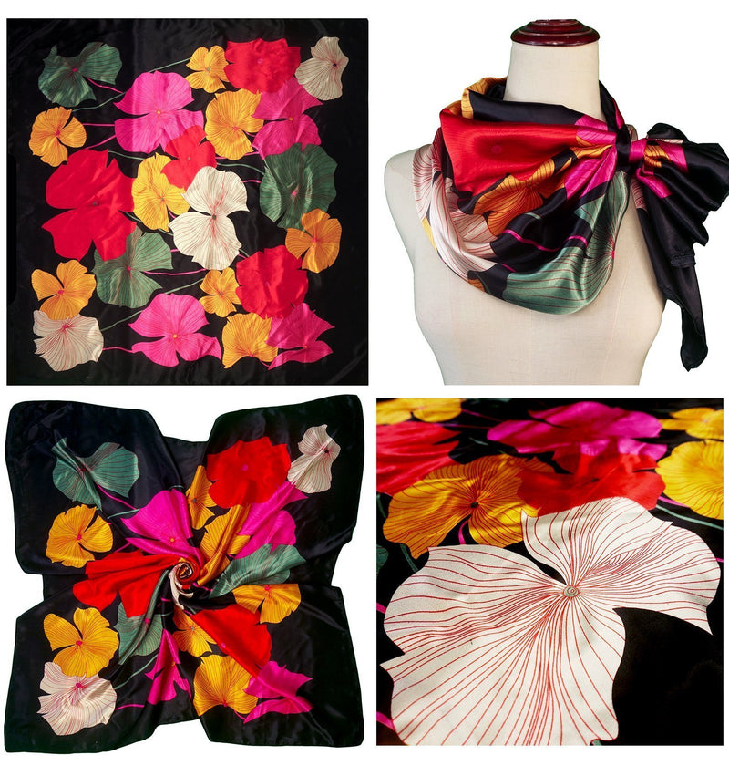 [Australia] - LilMents 4 Mixed Designs Large 90 × 90cm Square Satin Womens Neck Head Scarf Scarves Set Set Za 