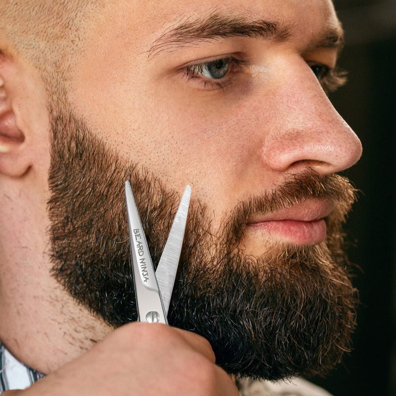 [Australia] - BEARD NINJA - Professional Beard Scissors for Men. Moustache & Beard Trimming Scissors +PU Leather case. Beard Grooming kit. Sharp Scissor - Precise Shaping - Cutting Facial Hair, Nose Hair & Eyebrow 4.5 Inch Black Carry Case 