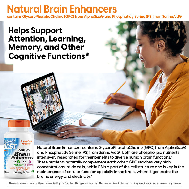 [Australia] - Doctor's Best Natural Brain Enhancers, Non-GMO, Vegan, Gluten Free, 60 Veggie Caps (DRB-00214) 60 Count (Pack of 1) 