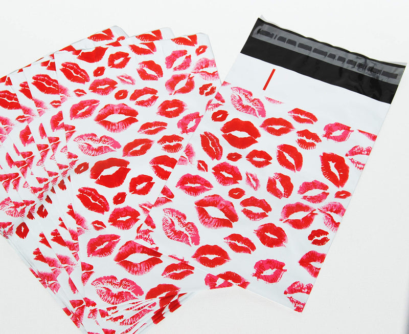 [Australia] - Lips Poly Mailers Red Kiss for Make Up Lip Gloss LipStick Self Sealing Envelope Wide Lip Print Waterproof Shipping | Pack of 25 | Size 10 x 6.75" inches 