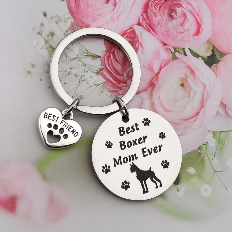 [Australia] - FUSTMW Dog Owner Gifts Best Boxer, Boston Terrier, Golden Retriever Mom Ever Keychain Gift Dog Lover Gifts Paw Print Jewelry Animal Pet Owner Rescue Gift Dog Boxer mom ky 