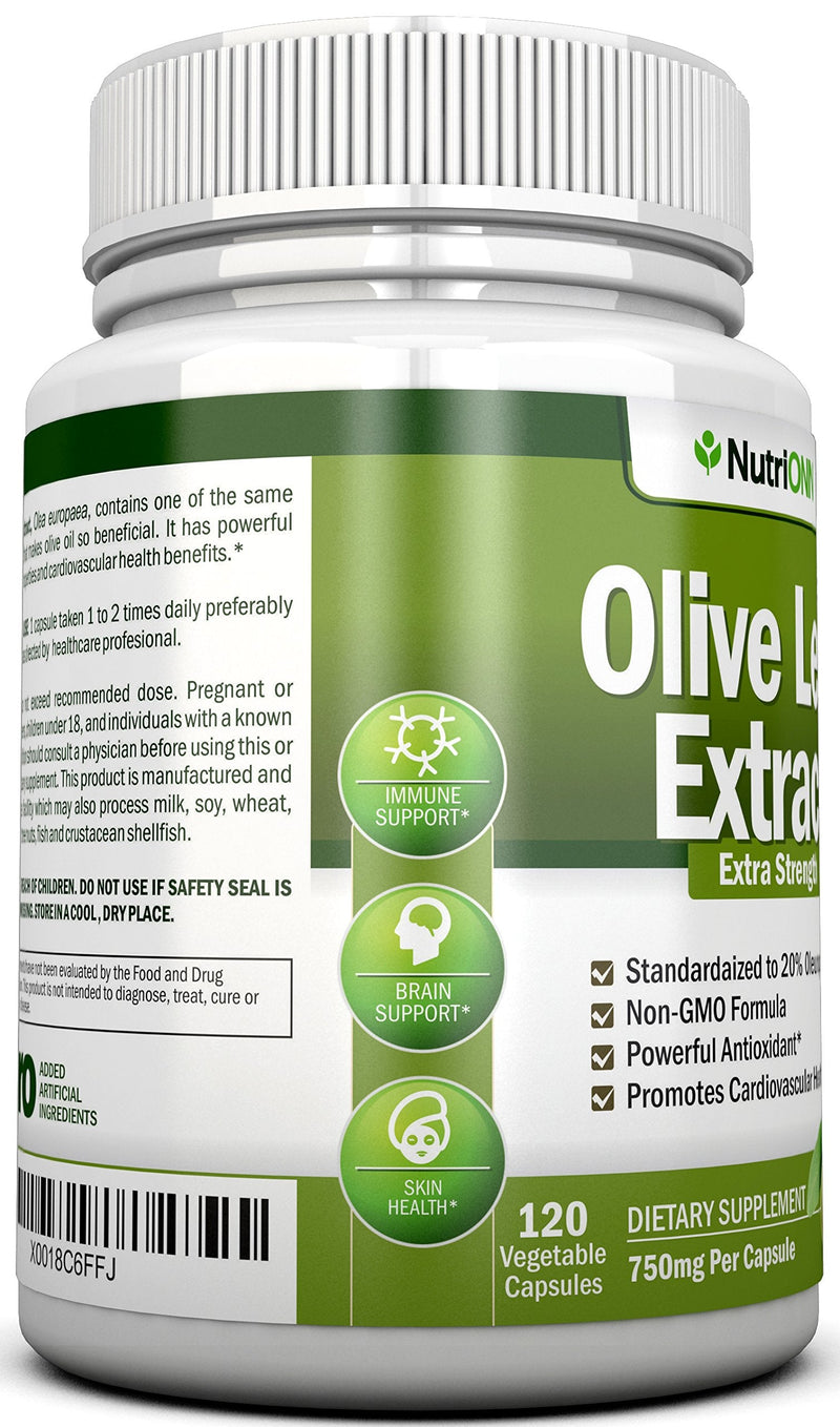[Australia] - Olive Leaf Extract - 750 Mg - 120 Capsules - Extra Strength - 20% Oleuropein - Non-GMO Formula - Premium Quality From Pure Olive Leaves - Powerful Antioxidant - Great for Heart, Skin and Immune System 