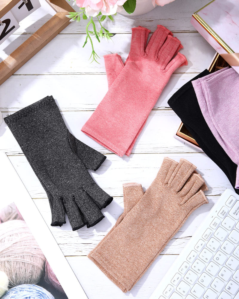 [Australia] - SATINIOR 5 Pairs Arthritis Compression Gloves Fingerless Compression Gloves Arthritis Gloves Joint Relief Gloves for Dailywork (Medium), Black, Gray, Beige, Pink, Purple Medium 
