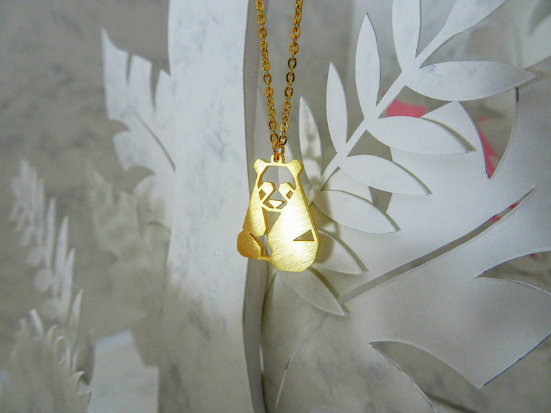 [Australia] - La Menagerie Panda Gold Origami Jewelry & Gold Geometric Necklace – 18 Karat Plated Gold Necklace & Panda Necklaces for Women – Panda Necklace for Girls & Origami Necklace 