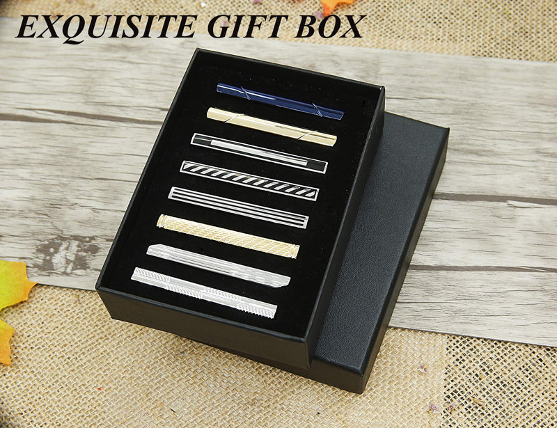 [Australia] - Hanpabum 8pcs Tie Bar Clips for Men Tie Clip Set for Regular Ties Mens Wedding Business Jewelry with Gift Box A:8pcs Tie clips 