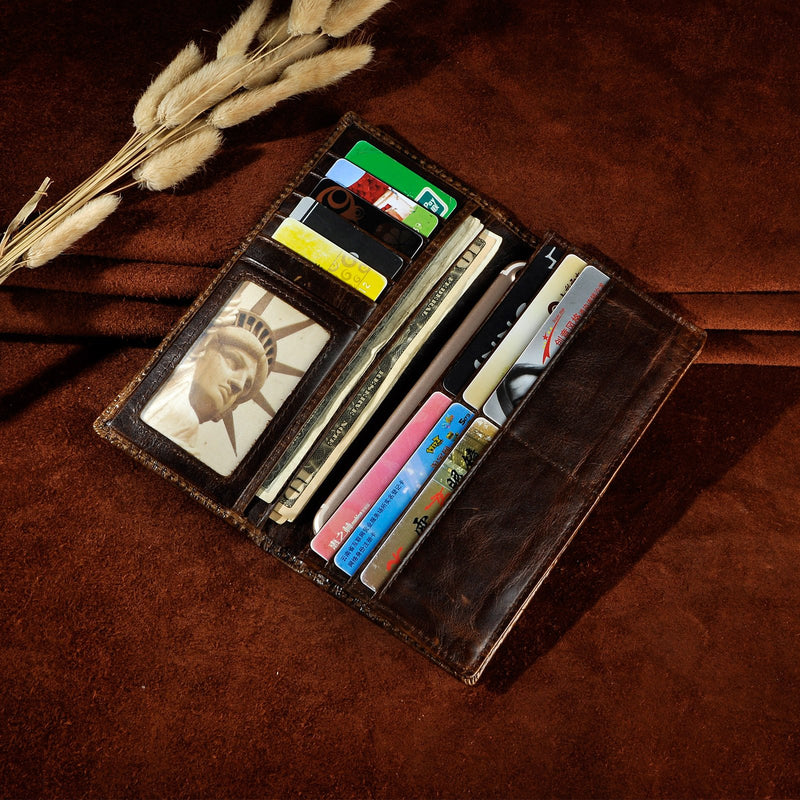[Australia] - Le'aokuu Unisex Genuine Leather Bifold Checkbook Organizer Wallet Purse Tiger Embossed Coffee 