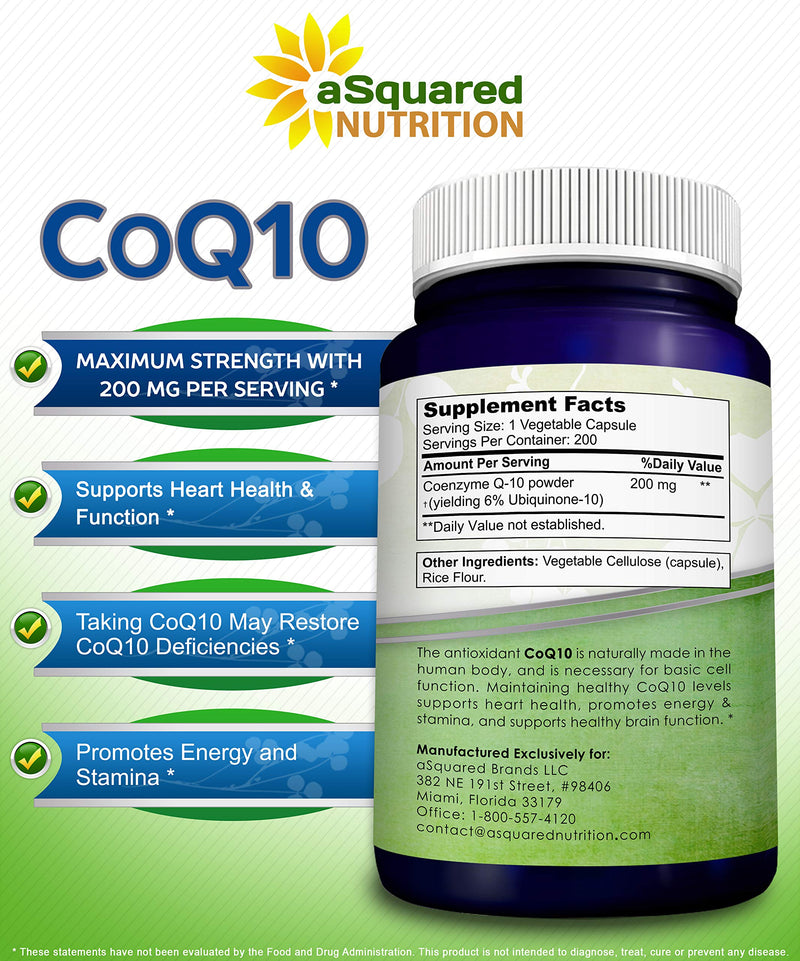 [Australia] - CoQ10 (200 Capsules and 200mg) - High Absorption Vegan CO Q-10 Powder - Enzyme Ubiquinone Supplement Pills, Extra Antioxidant Coenzyme Q10 Vitamin Tablets, Coq 10 for Healthy Blood Pressure & Heart 