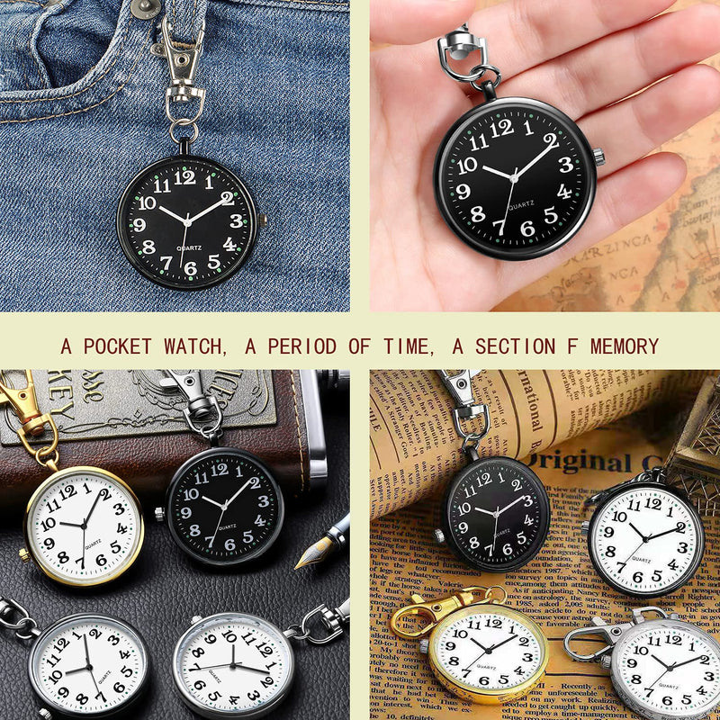 [Australia] - Minimalist Ultra Thin Open Face Quartz Pocket Watch with Key Buckle Unisex Portable Unisex Watch A-Black 