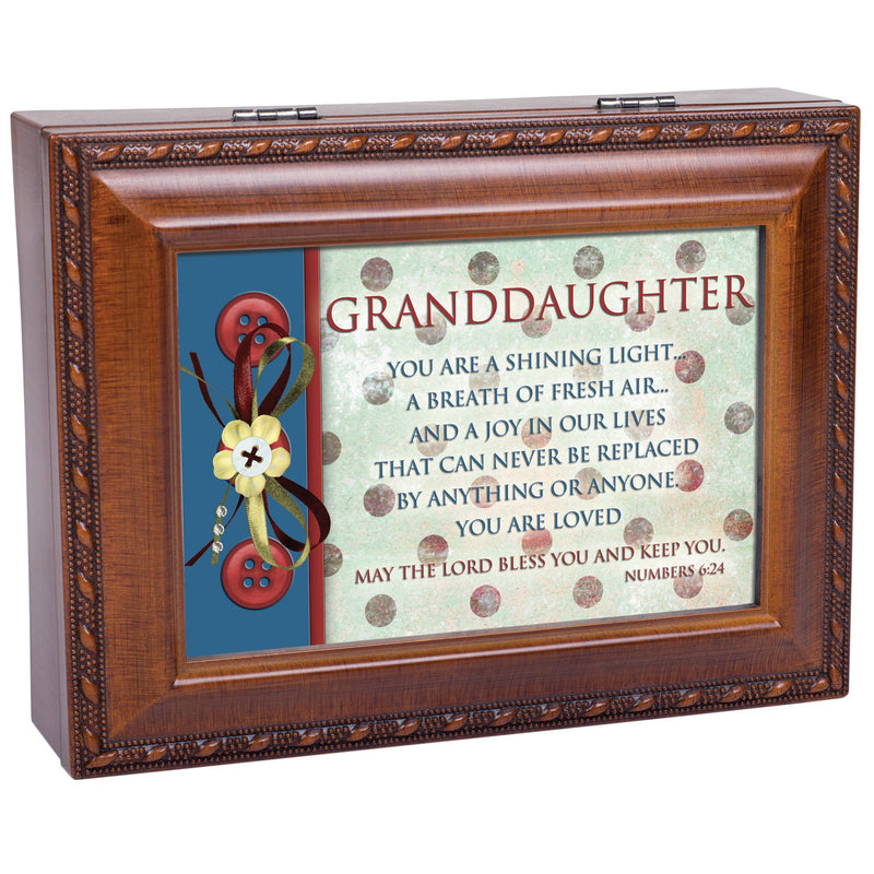 [Australia] - Cottage Garden Granddaughter Shining Light Woodgrain Rope Trim Jewelry Music Box Plays Jesus Loves Me 