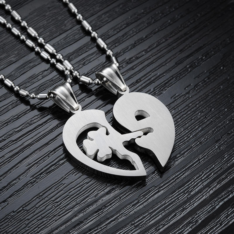 [Australia] - Stainless Steel His and Her Heart Lock Key Matching Puzzle Couples Pendant Necklace for Lovers Valentine's Day Engagement Gift A pair of silver & silver 