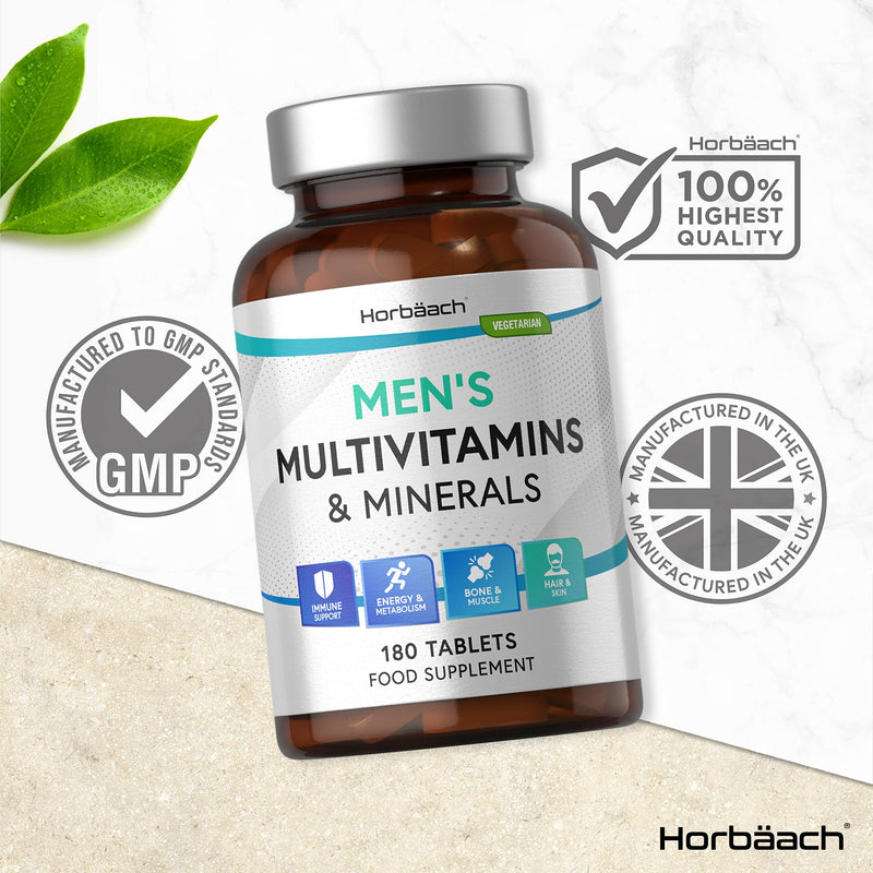 [Australia] - Mens Multivitamin | 180 Count | with Minerals for Immune Support, Energy, Metabolism, Bone and Muscle Health | Supplement Suitable for Vegetarians | by Horbaach 