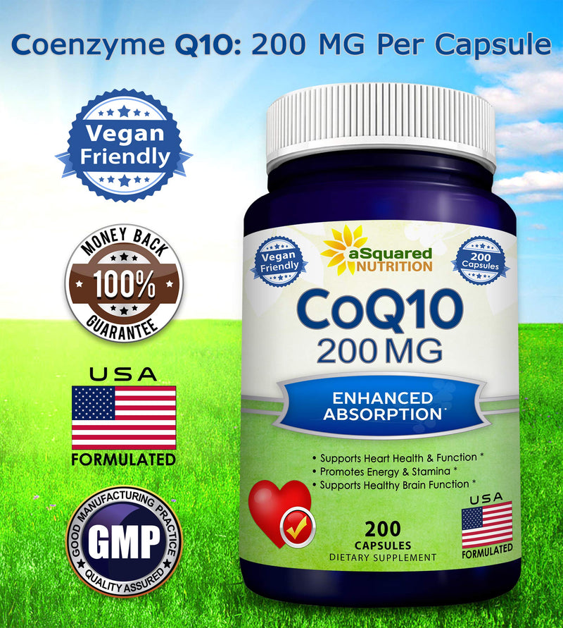 [Australia] - CoQ10 (200 Capsules and 200mg) - High Absorption Vegan CO Q-10 Powder - Enzyme Ubiquinone Supplement Pills, Extra Antioxidant Coenzyme Q10 Vitamin Tablets, Coq 10 for Healthy Blood Pressure & Heart 