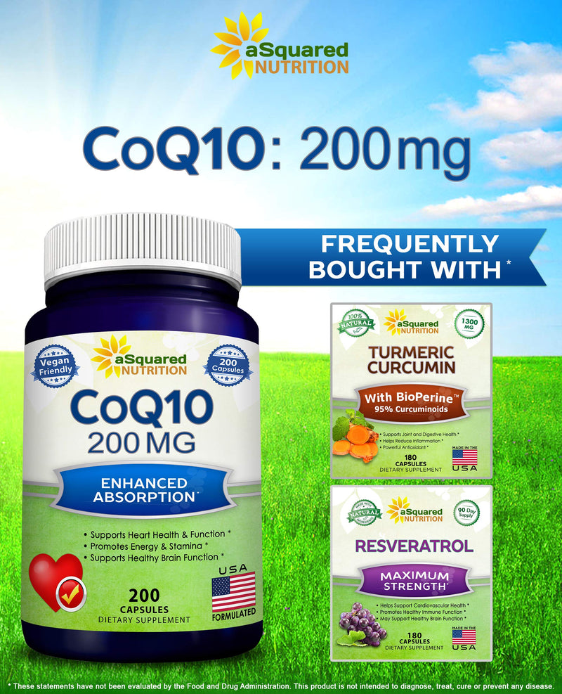 [Australia] - CoQ10 (200 Capsules and 200mg) - High Absorption Vegan CO Q-10 Powder - Enzyme Ubiquinone Supplement Pills, Extra Antioxidant Coenzyme Q10 Vitamin Tablets, Coq 10 for Healthy Blood Pressure & Heart 