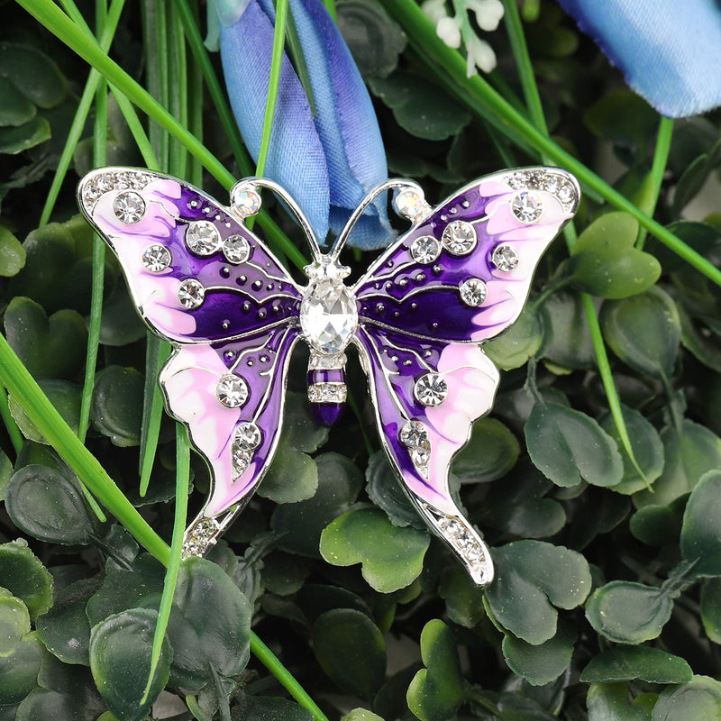 [Australia] - FEELMEM Crystal Rhinestone Butterfly Brooch Pin Blue Color Butterfly Brooches for For Women Girls Wedding/Banquet/Birthday Party purple 