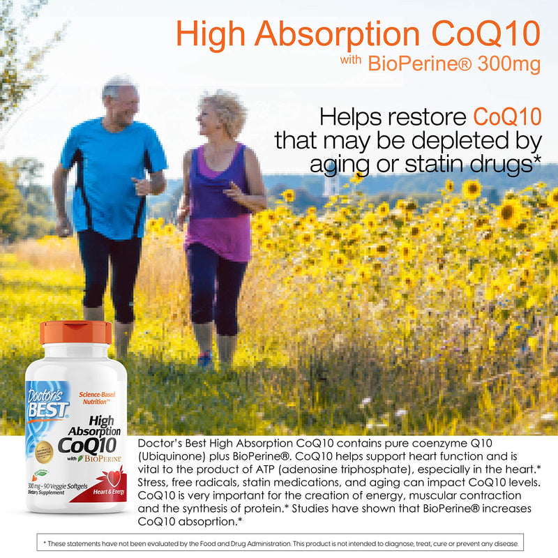 [Australia] - Doctor's Best High Absorption CoQ10 with BioPerine, Vegetarian, Gluten Free, Naturally Fermented, Heart Health & Energy Production, 300 mg 90 Veggie Softgels 