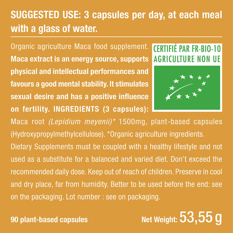 [Australia] - Organic Maca Root - Vegan Capsules High in Vitamin C, B6, Fibres and Proteins - Physical and Mental Performance Booster - Purest Yellow Maca from The High Peruvian Andes - French Expertise by Nutrimea Uk 