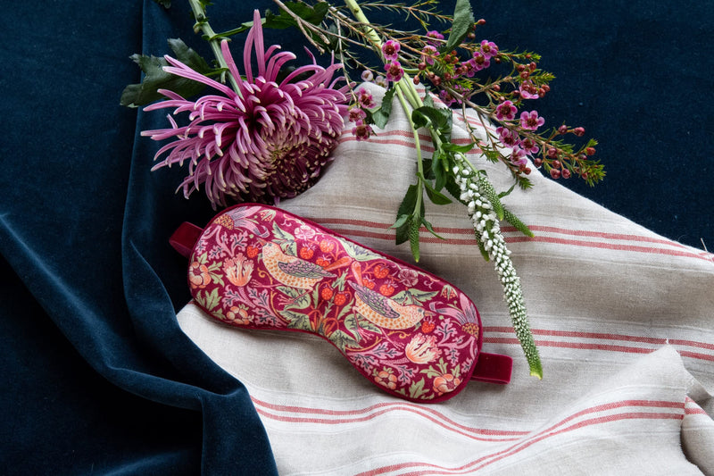 [Australia] - William Morris at Home Lavender Sleep Mask | Sleep In Comfort With Perfect Blackout | Soft Velvet For Comfort | Cruelty Free & Vegan Friendly Strawberry Thief 
