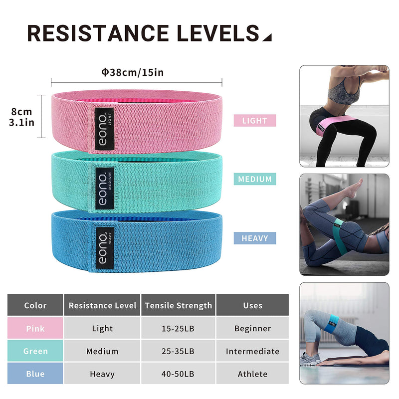 [Australia] - Amazon Brand - Eono - Resistance Bands Exercise Fitness Loop Band for Legs and Butt Set of 3 Heavy Duty Soft Fabric Booty Hip Bands Non Slip 