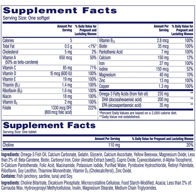 [Australia] - One A Day Women’s Prenatal Advanced Complete Multivitamin with Brain Support* with Choline, Folic Acid, Omega-3 DHA & Iron for Pre, During and Post Pregnancy, 60+60 Count (120 Count Total Set) NEW 