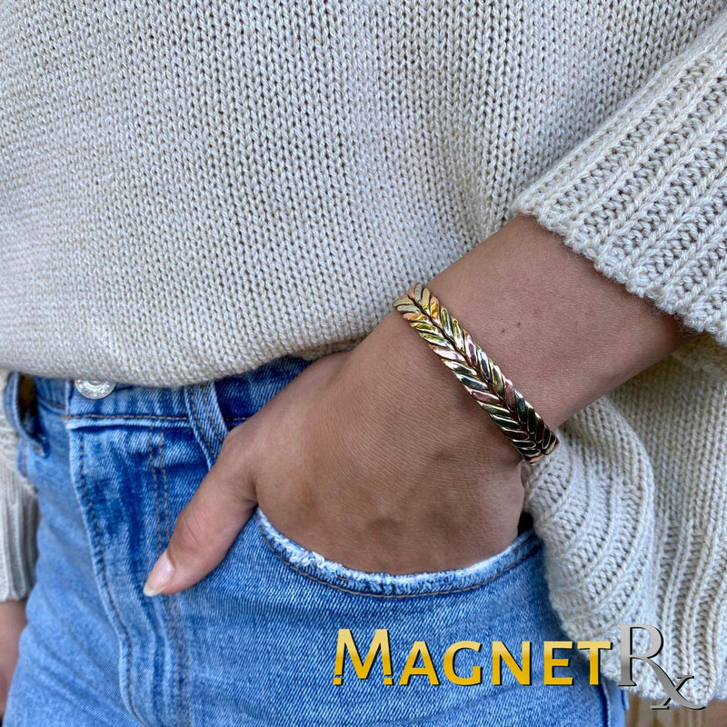 [Australia] - MagnetRX® Woven Copper Magnetic Bracelet - Magnetic Copper Bracelets - Adjustable Pure Copper Cuff Bracelet with Magnets Tri-color M / L 