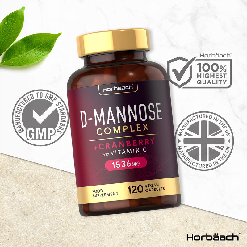 [Australia] - D-Mannose and Cranberry Capsules | 1536mg | Urinary Tract Infection (UTI) Relief | + Vitamin C | 120 Vegan Capsules | No Artificial Preservatives | by Horbaach 