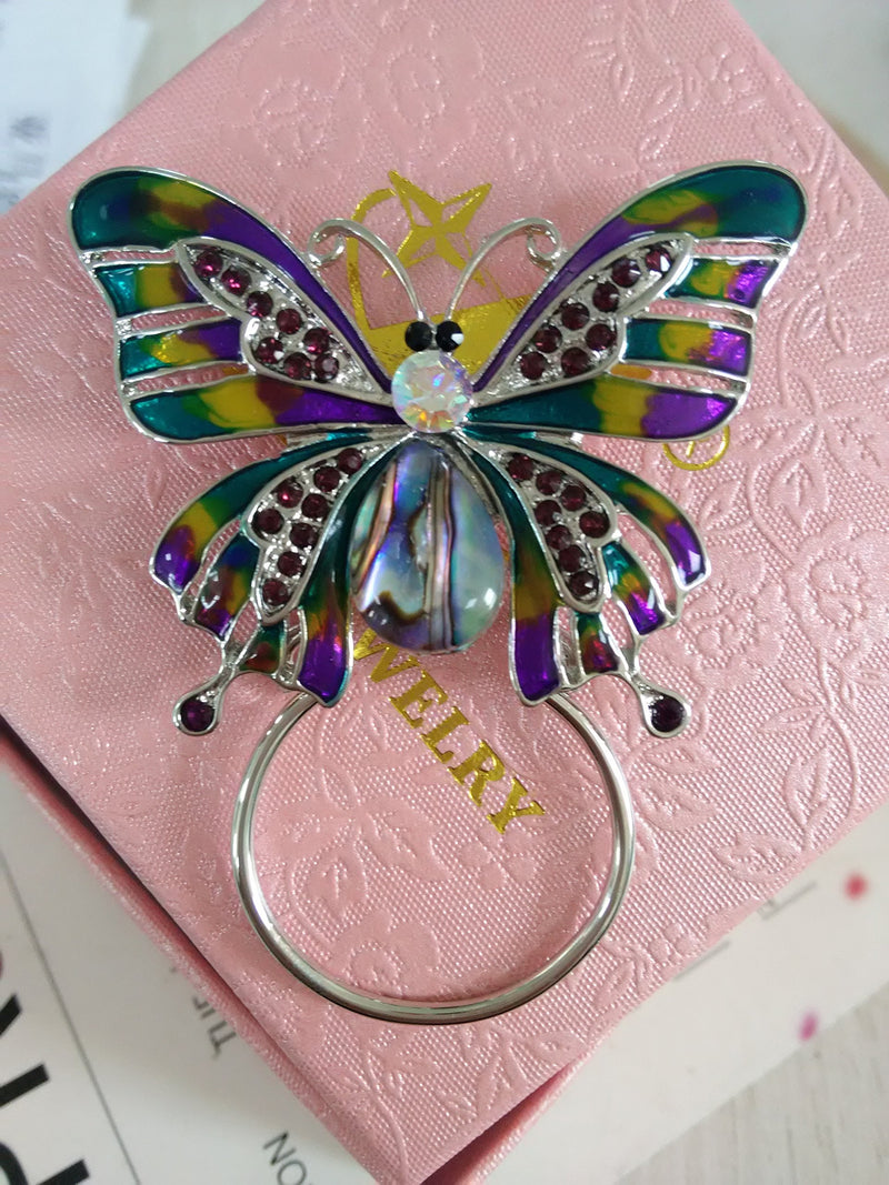 [Australia] - SENFAI Enamel Colorful Butterfly Abalone Shell Crystal Magnetic Eyeglass Holder Brooch and Pin Silver magnet brooch 