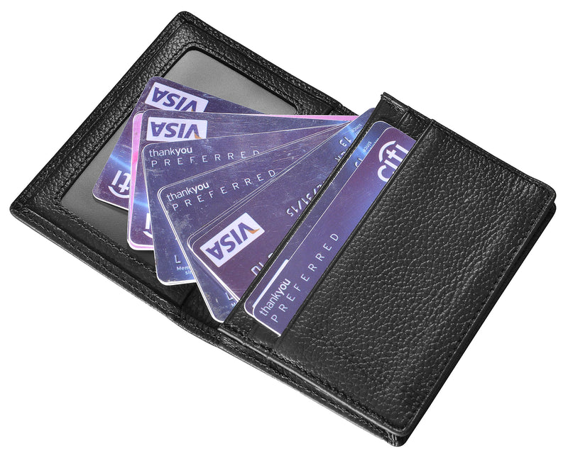 [Australia] - Outrip Genuine Leather Business Card Holder Name Card Case Credit Card Wallet with ID Window RFID Blocking (Black) Black 