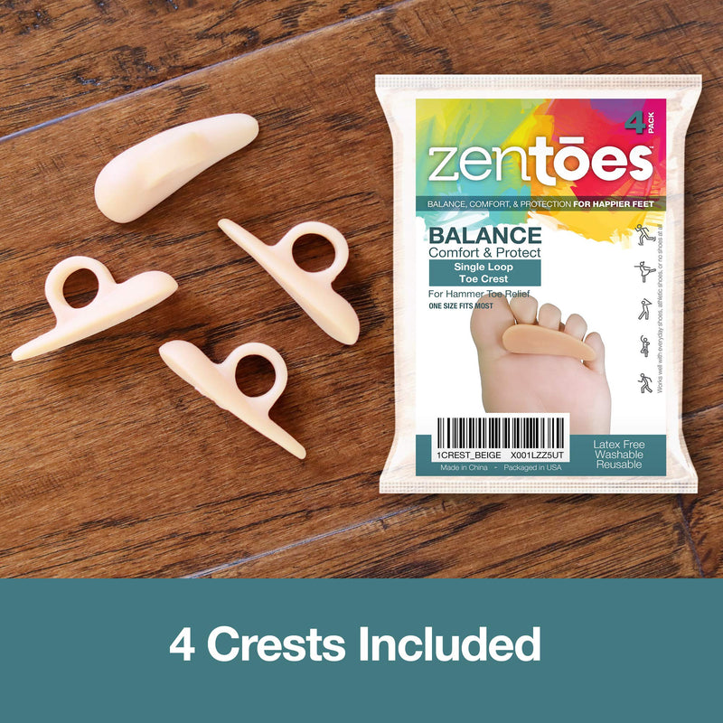 [Australia] - ZenToes Hammer Toe Straightener and Corrector 4 Pack Crests Relieve Foot Pain, Pressure, Discomfort | Flexible Silicone Comfort | Align, Improve Stability | Stain, Odor Resistant 
