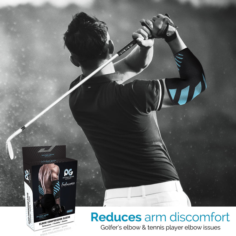 [Australia] - Elbow Compression Sleeve for Men & Women - Elbow Brace for Tendonitis and Tennis Elbow Relief, Golf Elbow, Joint Pains, Bowling, Weightlifting in Premium Breathable Fabric (1 Piece BLUE X-Large) Blue/Black (SINGLE) XL | 12.5"-13.5" Circumference 