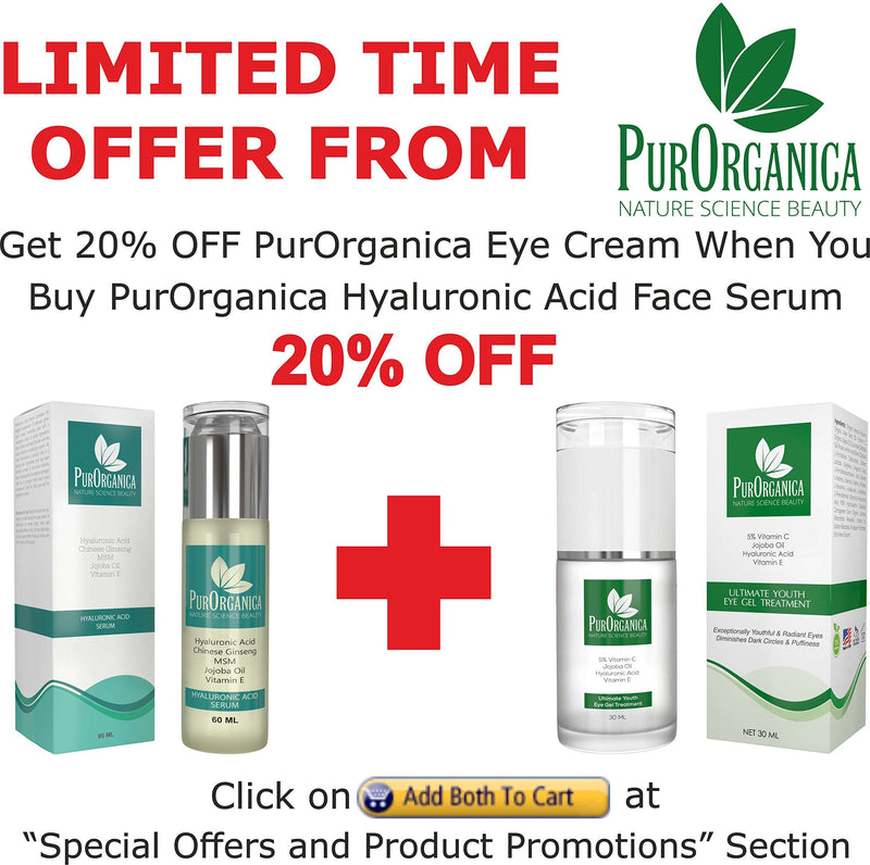 [Australia] - PurOrganica Hyaluronic Acid Face Serum - Huge 60 ML Bottle - The Best Anti Ageing & Anti Wrinkle Serum - This Premium Organic Serum Will Plump, Hydrate & Brighten Skin While Filling In Those Fine Lines & Wrinkles - It Works or Your Money Back Guarantee 