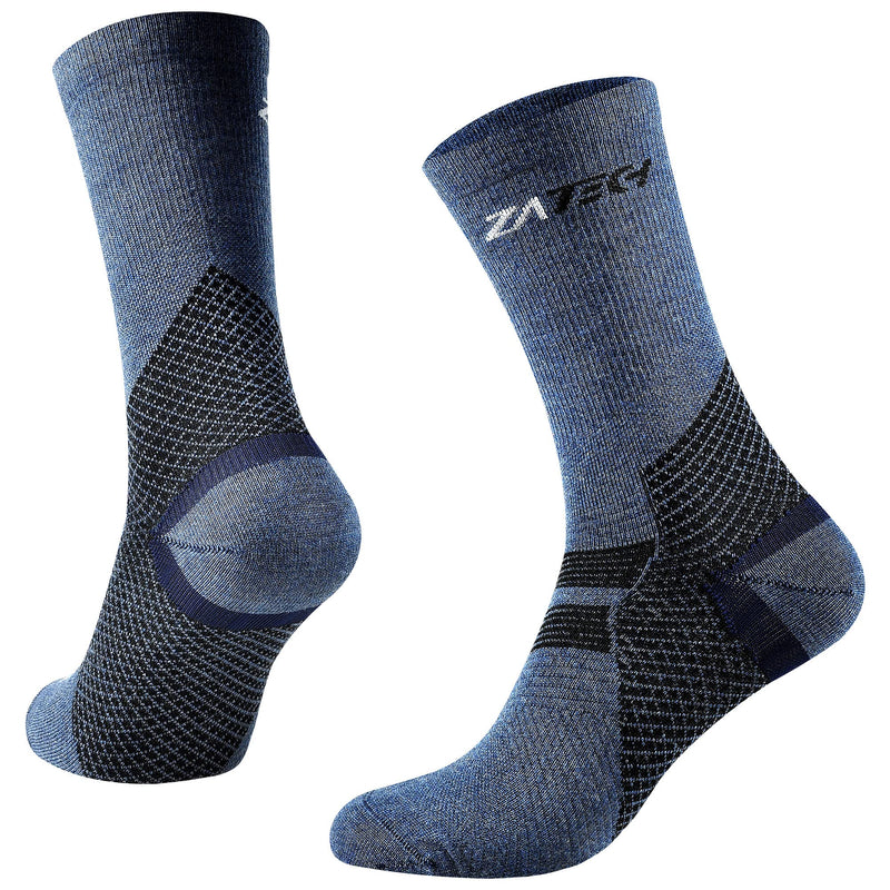 [Australia] - ZaTech Merino Plantar Fasciitis Relief Sock, Light Micro Crew Compression Socks Denim Blue/Black Medium 