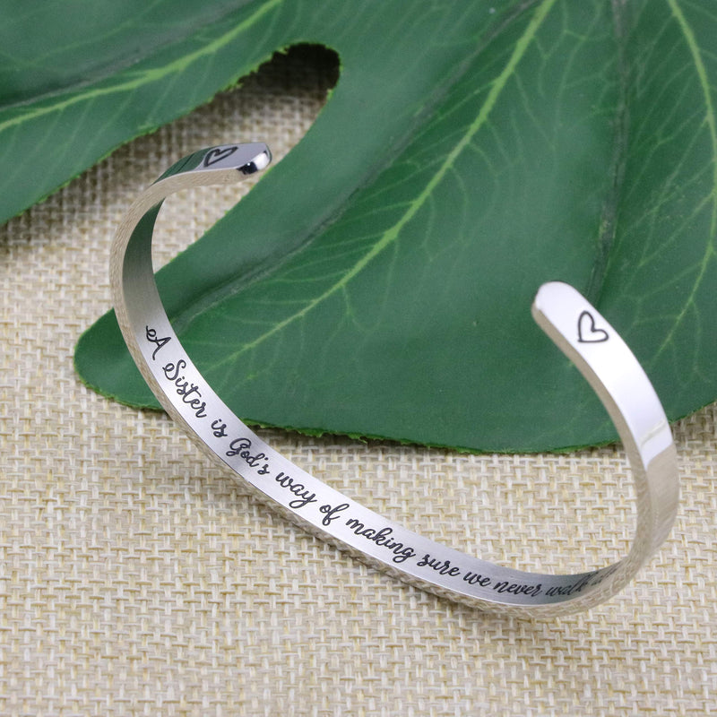 [Australia] - Joycuff Inspirational Bracelets for Women Mom Personalized Gift for Her Engraved Mantra Cuff Bangle Crown Birthday Jewelry A sister is a God's way of making sure we never walk alone 